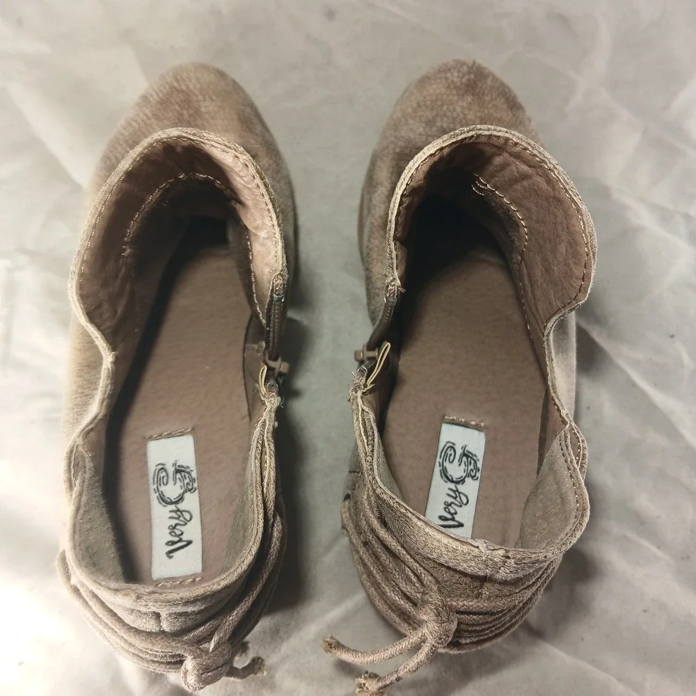 Very G Womens Ankle Booties Tan Distressed Lace Up Back‎ VGLB0111-278 Size 6